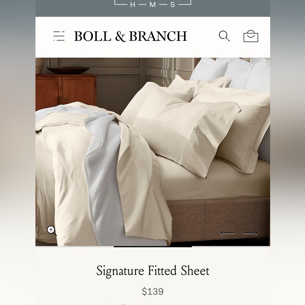Boll & Branch King size Signature Hemmed Fitted Sheet 100% Organic Cotton
